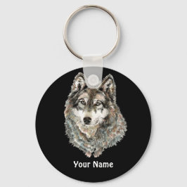 Eigen naam of tekst Wolf waterverf Dier Sleutelhanger
