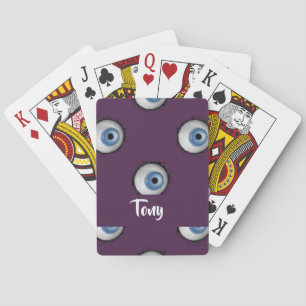 Eigen naam op grote ogen voor paars pokerkaarten