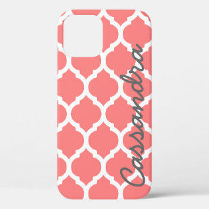 Eigen naam op roze Marokkaanse Trellis iPhone 12 Hoesje