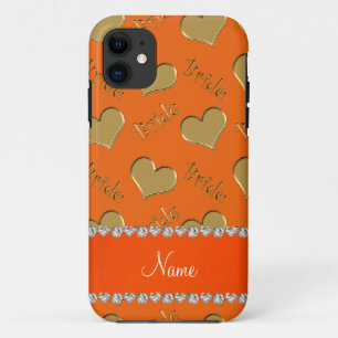 Eigen naam oranje gouden bruideharten iPhone 11 hoesje