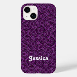Eigen naam paarse bloemen op zwart Case-Mate iPhone 14 hoesje