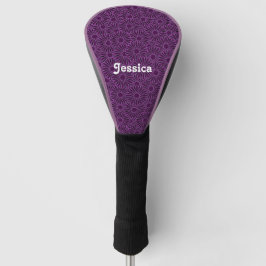 Eigen naam paarse bloemen op zwart golfheadcover