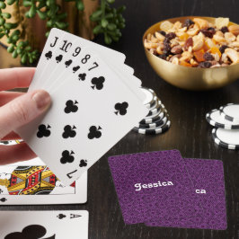 Eigen naam paarse bloemen op zwart pokerkaarten