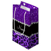 Eigen naam paarse leopard indigo paarse glitter klein cadeauzakje (Voorkant Gekanteld)