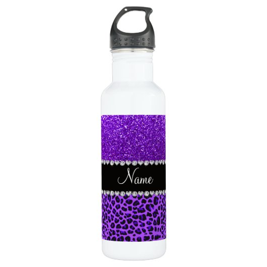 Eigen naam paarse leopard indigo paarse glitter waterfles  (Voorkant)