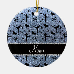 Eigen naam pastelblauw glitter-afbeelding schaven keramisch ornament