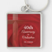 Eigen naam Priest Jubileum Ordination Red Rose Sleutelhanger (Voorkant)