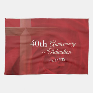 Eigen naam Priest Jubileum Ordination Red Rose Theedoek