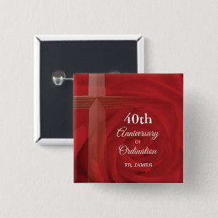 Eigen naam Priest Jubileum Ordination Red Rose Vierkante Button 5,1 Cm