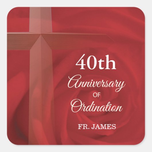 Eigen naam Priest Jubileum Ordination Red Rose Vierkante Sticker (Voorkant)