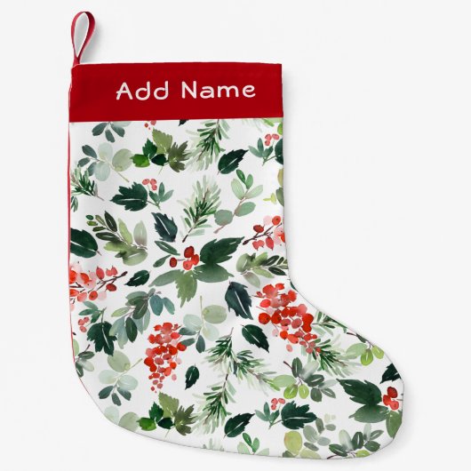 Eigen naam Red Berries Holiday Pattern Greenery Kleine Kerstsok (Voorkant)