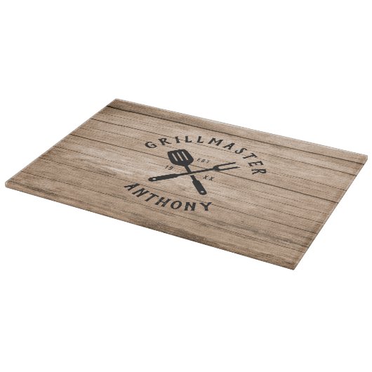 Eigen naam Retro GRILLMASTER Rustisch hout Snijplank (Hoek)