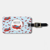 Eigen naam rode en blauwe vliegtuigpatroon bagagelabel (Voorkant horizontaal)