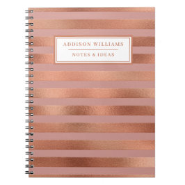 Eigen naam Roos Gold Foil Pink Stripe Pattern Notitieboek