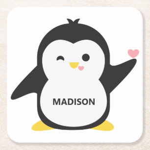 Eigen naam schattig pinguïn onderzetter