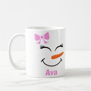 Eigen naam Snowman Snowgirl Pink Bow Koffiemok