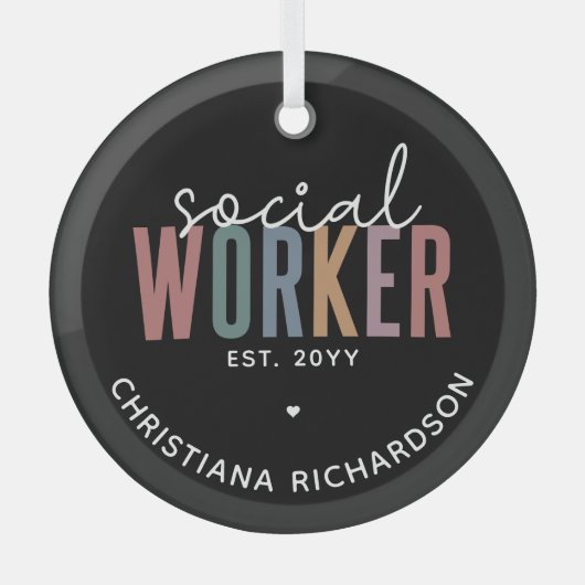 Eigen naam sociale werknemers afstuderen cadeaus glas ornament (Voorkant)