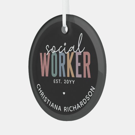 Eigen naam sociale werknemers afstuderen cadeaus glas ornament (Voorkant links)