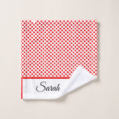 Eigen naam stijlvolle rode poolpunten op wit bad handdoek (Wasdoekje)