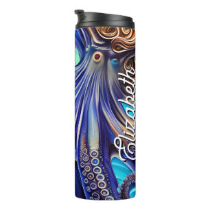 Eigen naam Surreal Octopus Blue Ocean Wave Thermosbeker