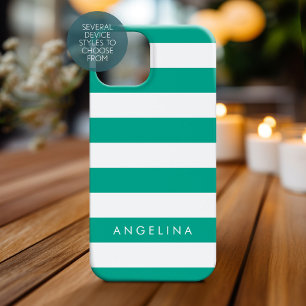 Eigen naam van Emerald Green & White Striped Patte Case-Mate iPhone 14 Pro Max Hoesje