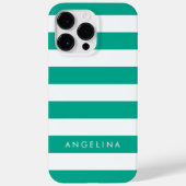 Eigen naam van Emerald Green & White Striped Patte Case-Mate iPhone Case (Achterkant)