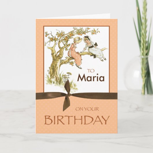 Eigen naam vogelmeisjes in Apple Tree Kaart (Voorkant)