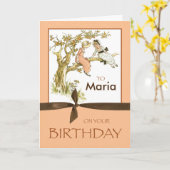 Eigen naam vogelmeisjes in Apple Tree Kaart (Gele Bloem)