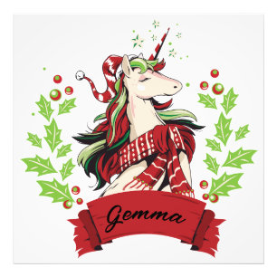 Eigen naam voor kerstmis unicorn foto afdruk