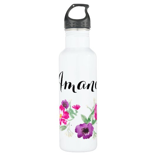 Eigen naam Waterverf Flowers Water Waterfles (Voorkant)