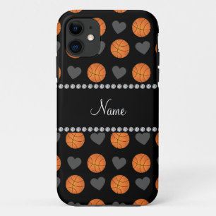 Eigen naam zwarte basketballen en harten iPhone 11 hoesje