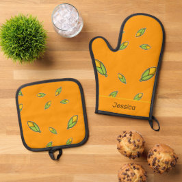 Eigen naammais op sinaasappel ovenwant & pannenlap set