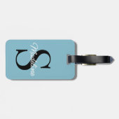 Eigen naammonogram op Blauwgroen pastel Bagagelabel (Achterkant horizontaal)