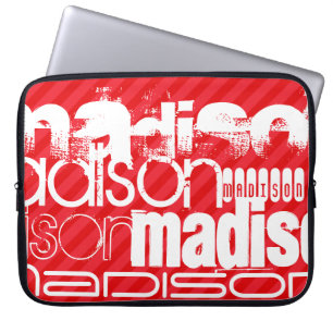 Eigen naampatroon op rode diagonale strepen laptop sleeve