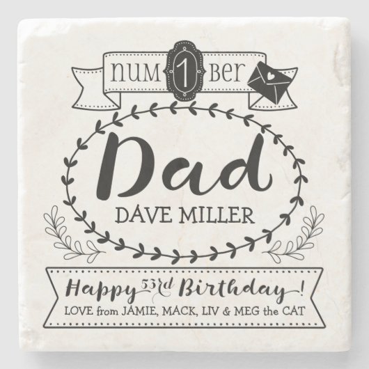 Eigen nummer 1 Pap Birthday Cute Monogram Stenen Onderzetter (Voorkant)