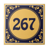 Eigen nummer donkerblauw Azulejos keramische Tegel Tegeltje (Voorkant)