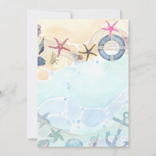 Eigen ontwerp strandfeest uitnodiging met kust- en (Achterkant)