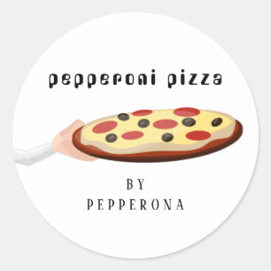 Eigen pizzapepperoni eenvoudige afbeelding wit ronde sticker