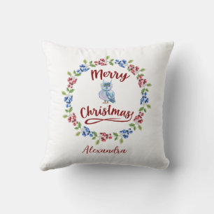 Eigen prettige kerst met blauwe rode bessen kussen