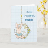 Eigen Relatie Neef Eerste Pasen Bunny Kaart (Gele Bloem)