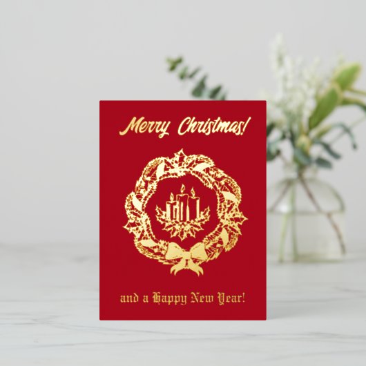 Eigen rode en gouden tekst met kerstkaarsen folie feestdagen briefkaart (Staand Voorkant)