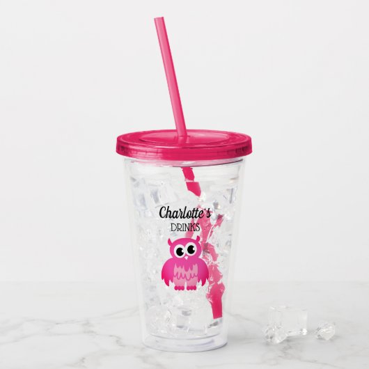 Eigen roze kind acryl drinkbeker (Voorkant ijs)