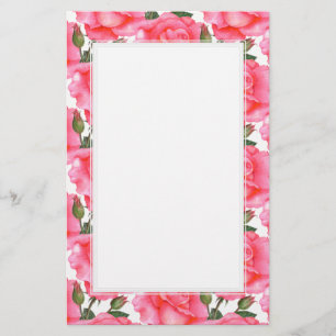 Eigen roze rozen Floral Art White Border Briefpapier