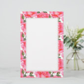 Eigen roze rozen Floral Art White Border Briefpapier (Staand voorkant)