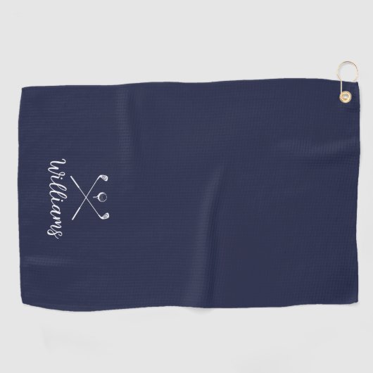 Eigen scriptnaam Golf Clubs Navy Blue Golfhanddoek (Horizontaal)