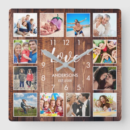 Eigen serie Foto Rustic Farmhouse Love Script Vierkante Klok (Voorkant)