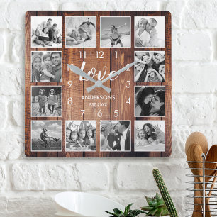 Eigen serie Foto Rustic Farmhouse Love Script Vierkante Klok
