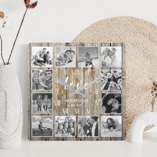 Eigen serie Foto Rustic Farmhouse Love Script Vierkante Klok