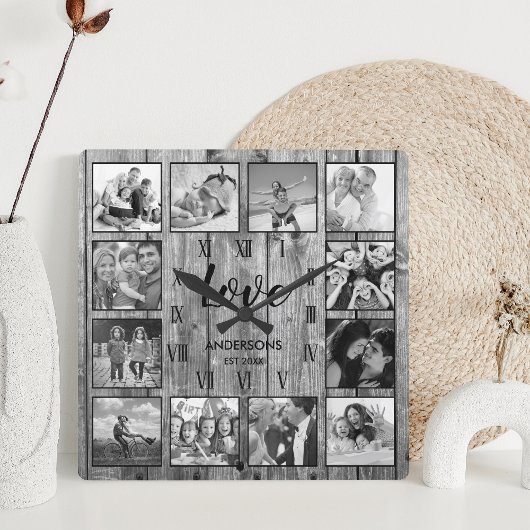 Eigen serie Foto Rustic Farmhouse Love Script Vierkante Klok