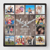 Eigen serie Foto Rustic Farmhouse Love Script Vierkante Klok (Voorkant)